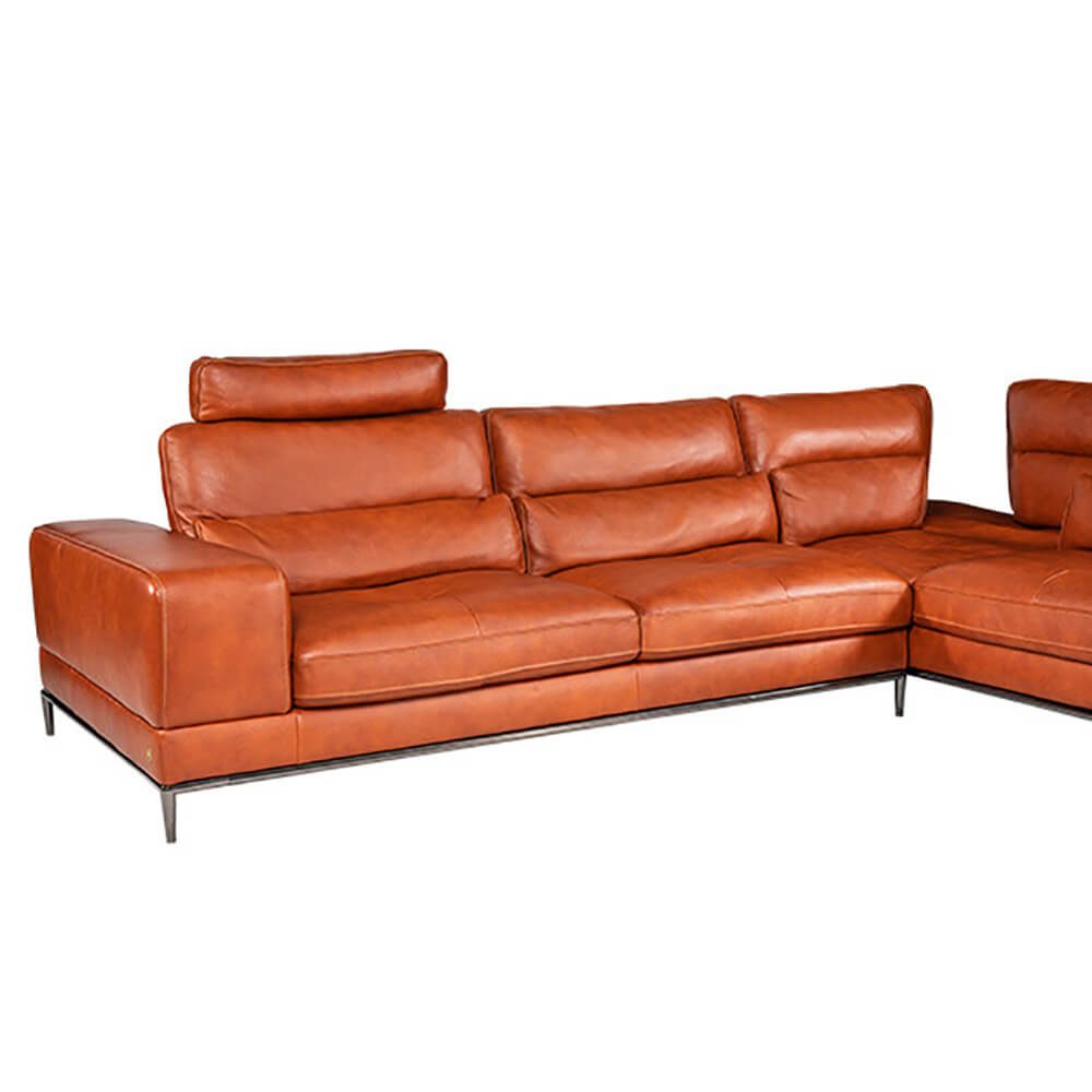 L-shaped Rozel Gold Brown Leather Sofa