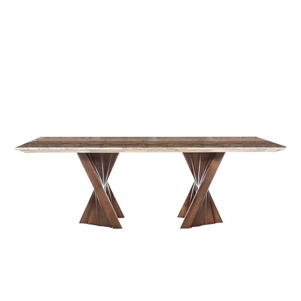 Rozel Khayu Walnut Coffee Travertine Dining Table Top