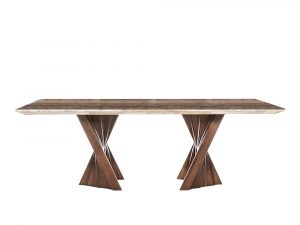 Rozel Khayu Walnut Coffee Travertine Dining Table Top