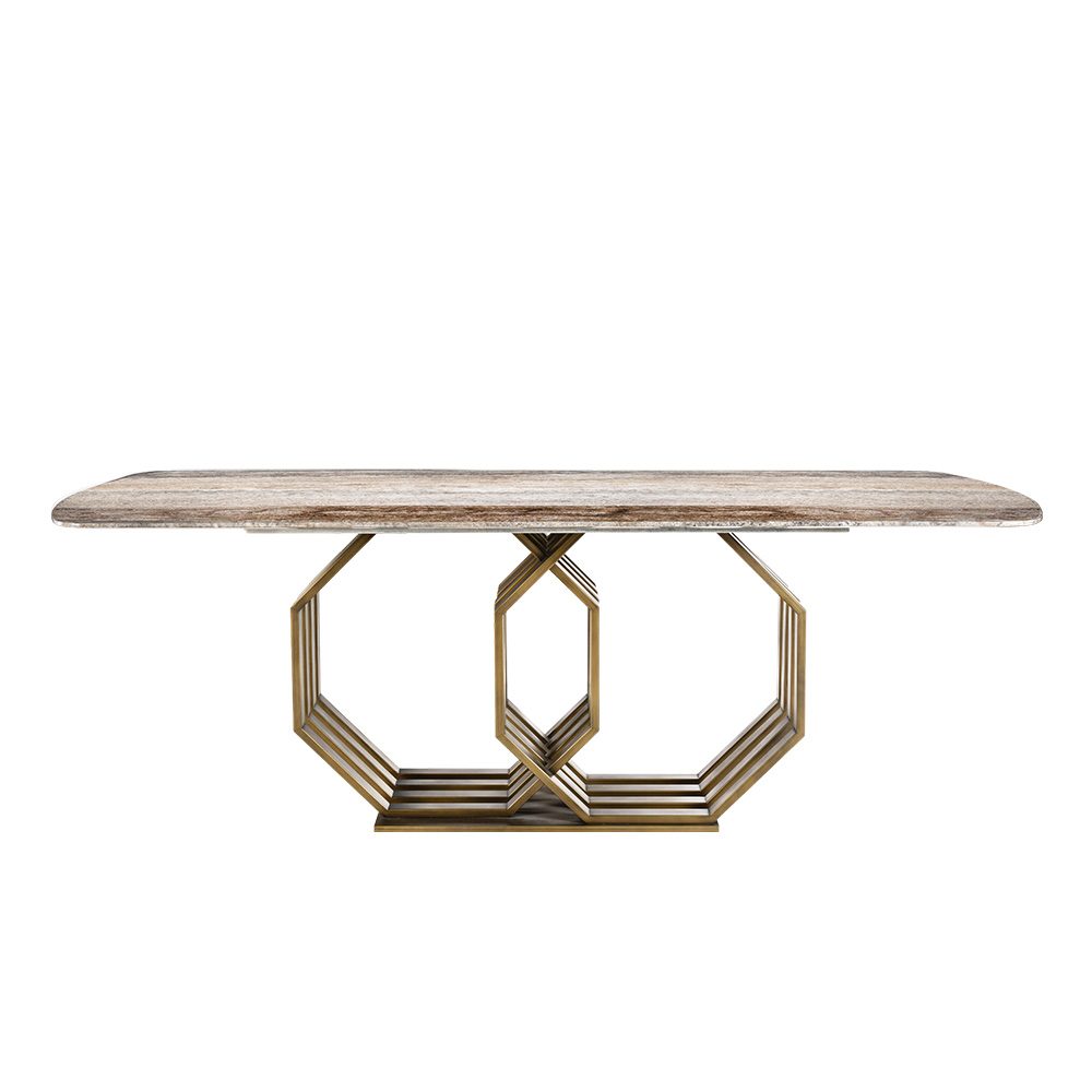 Rozel Brown Marble Top Dining Table Geometrical Base