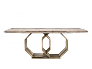 Rozel Brown Marble Top Dining Table Geometrical Base