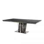 Rozel Glossy Silver Dragon Marble Top Black Dining Table