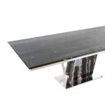 Rozel Glossy Silver Dragon Marble Top Black Dining Table