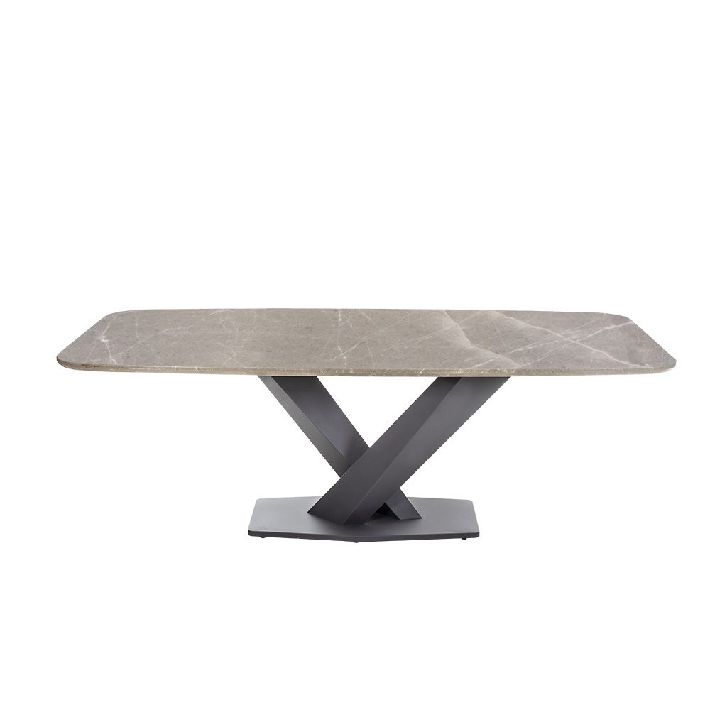 Rozel Oriental White Marble Top Dining Table Graphite Base