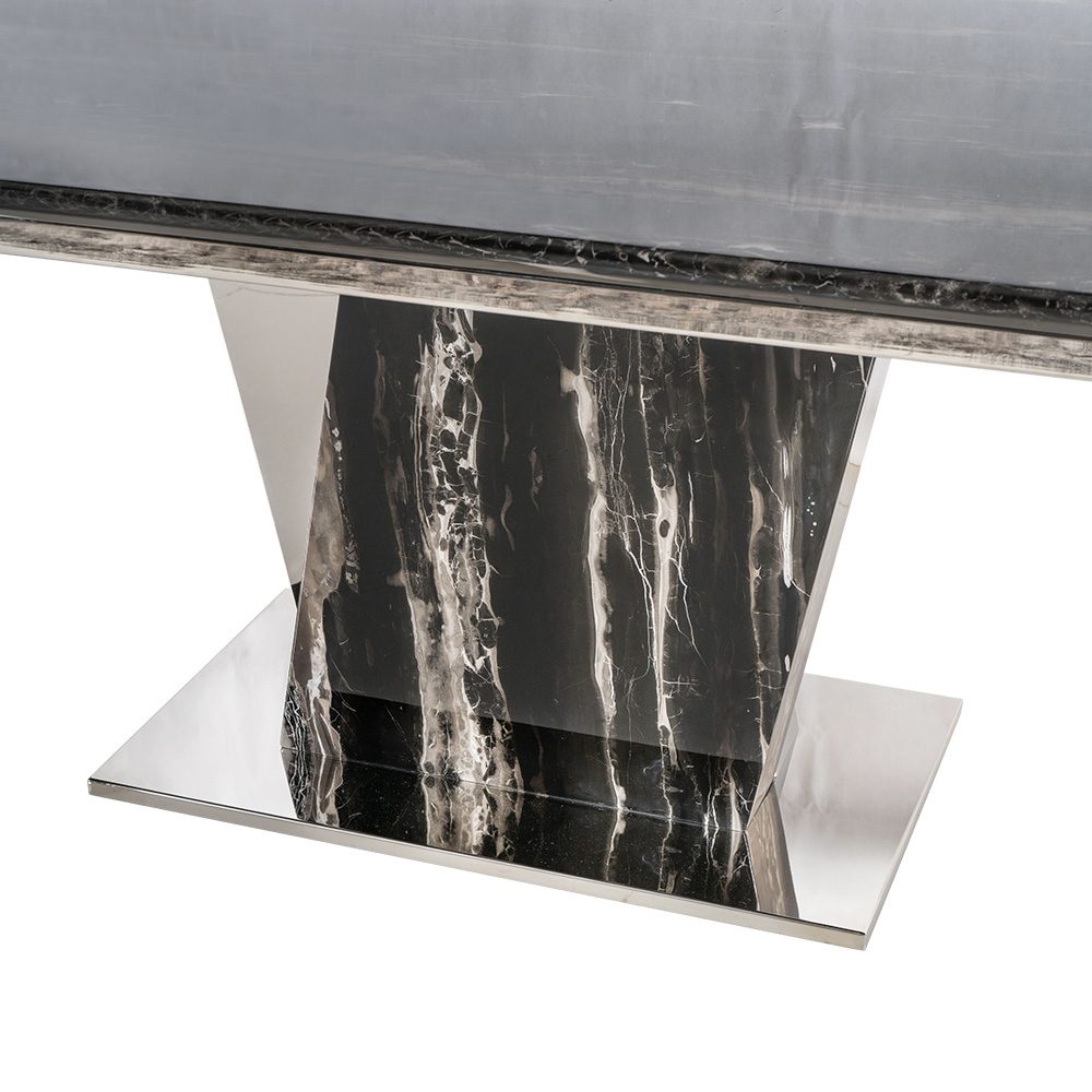 Rozel Glossy Silver Dragon Marble Top Black Dining Table