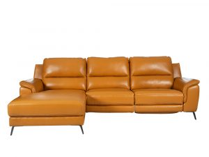 L-shape Rozel Power Recliner Mustard Brown Leather Sofa