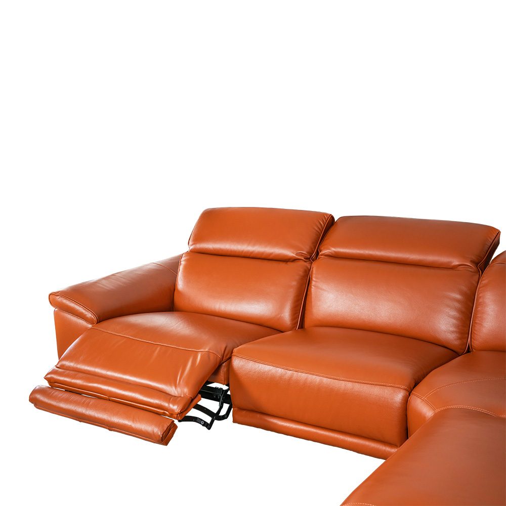 L-shape Rozel Power Recliner Brown Leather Sofa Living room