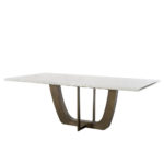 Rozel Pearl White Marble Top Dining Table Bronze Base