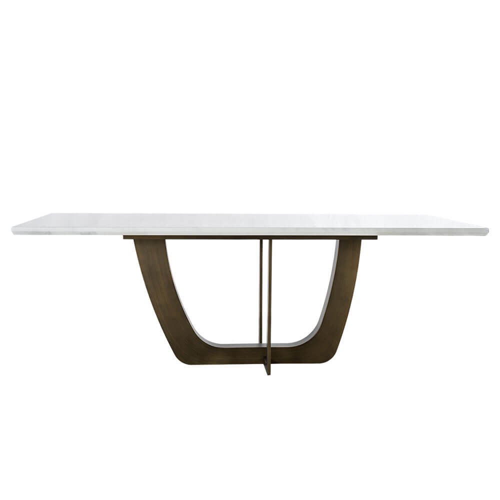 Rozel Pearl White Marble Top Dining Table Bronze Base