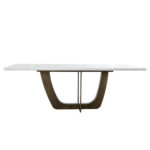 Rozel Pearl White Marble Top Dining Table Bronze Base