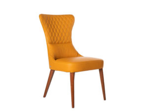 Rozel Khayu Yellow Pumpkin Leather Dining Chair Walnut