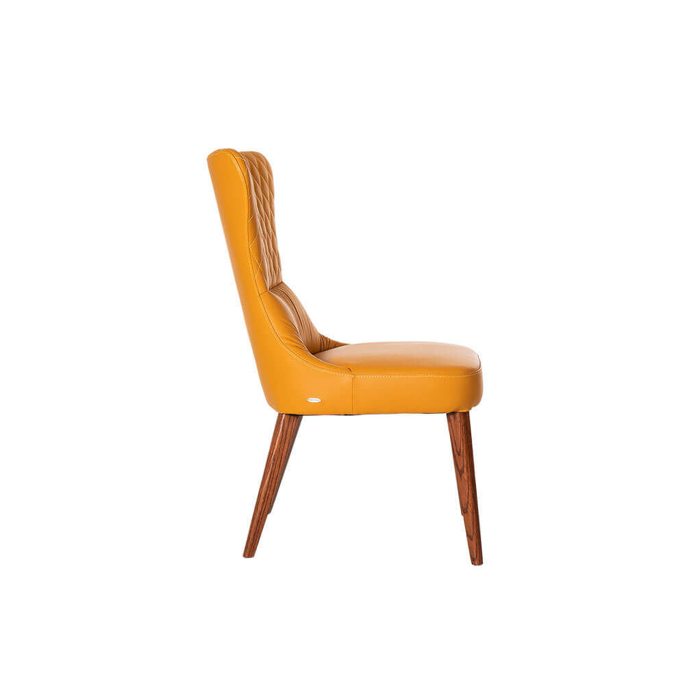 Rozel Khayu Yellow Pumpkin Leather Dining Chair