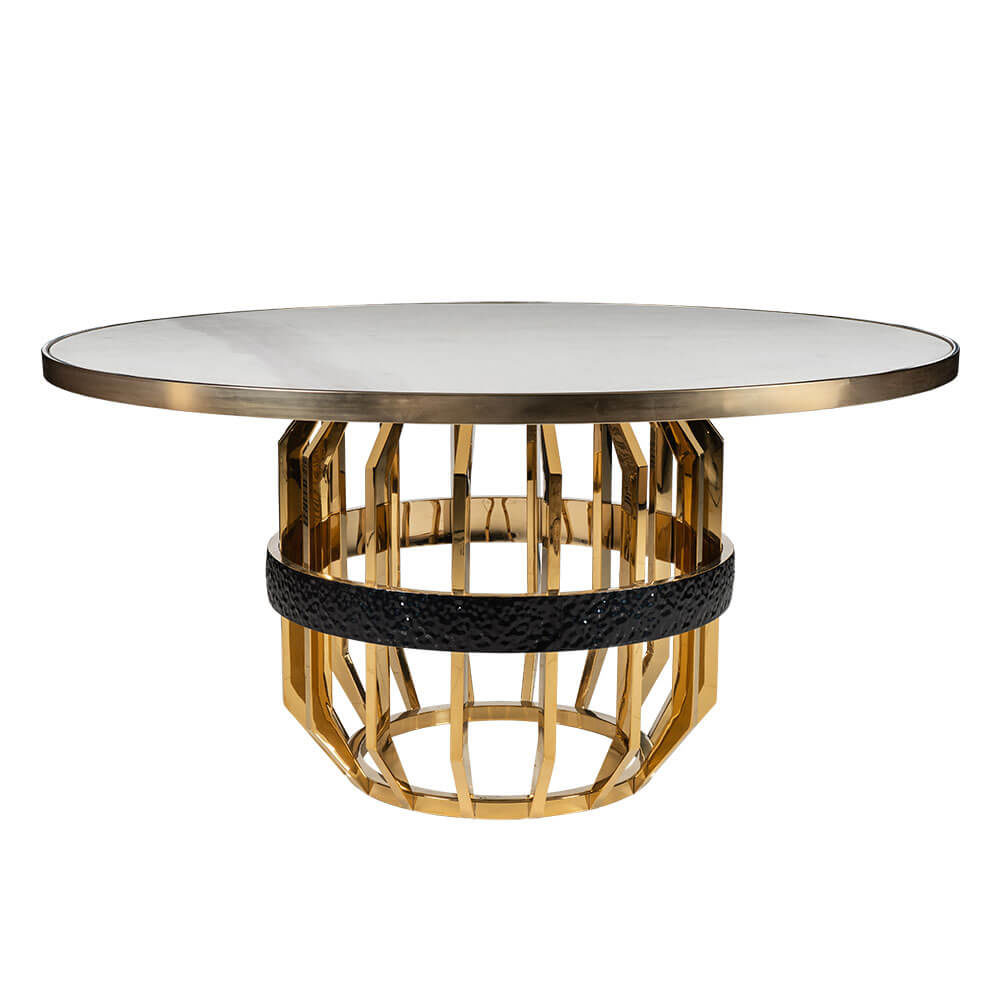 Rozel White Marble Top Champagne Titanium Gold Dining Table