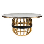 Rozel White Marble Top Champagne Titanium Gold Dining Table